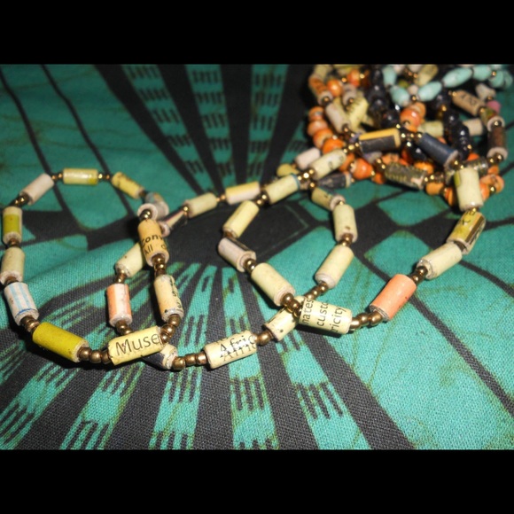 NWOT African Green & Purple Paperbead Bracelets - Picture 4 of 6